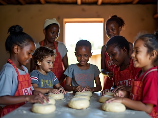 Children participating in traditional Xhosa cultural activities at Khaya La Bantu Cultural Village near East London