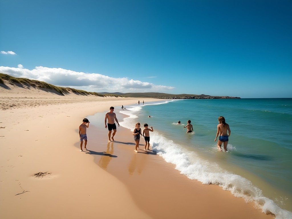 Family enjoying the calm swimming conditions at Nahoon Beach in East London