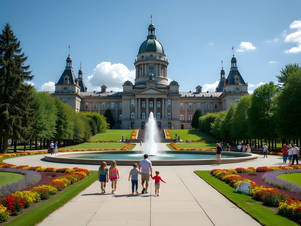 Alberta Legislature Building with formal gardens and fountains in Edmonton