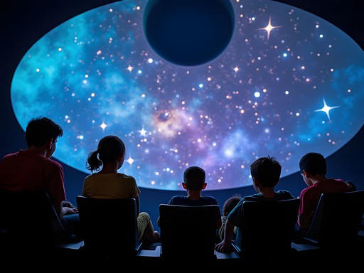 Children looking up at planetarium show at Evansville Museum in Indiana