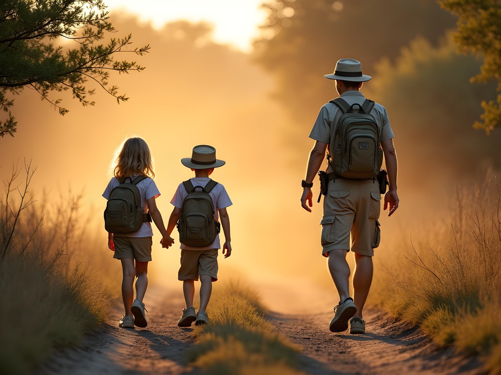 Family with guide tracking rhinos in Mokolodi Nature Reserve