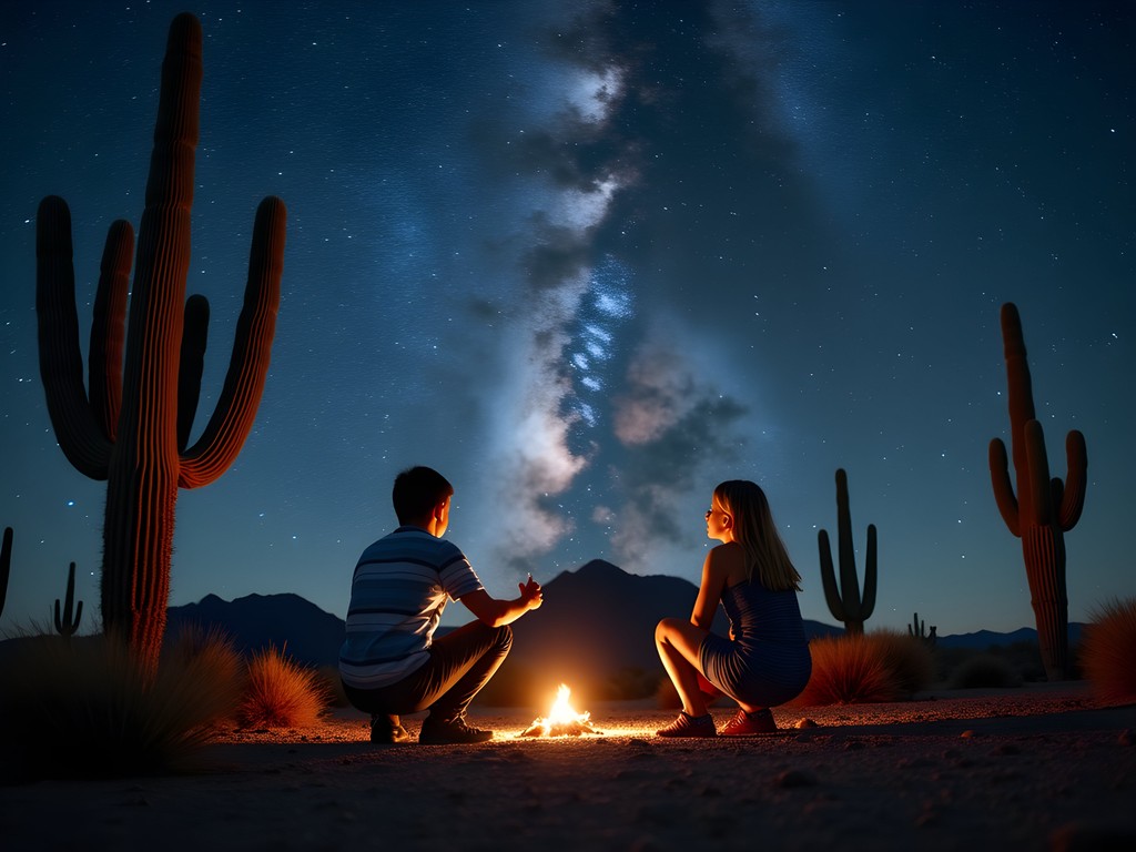 Family stargazing in White Tank Mountain Regional Park Arizona