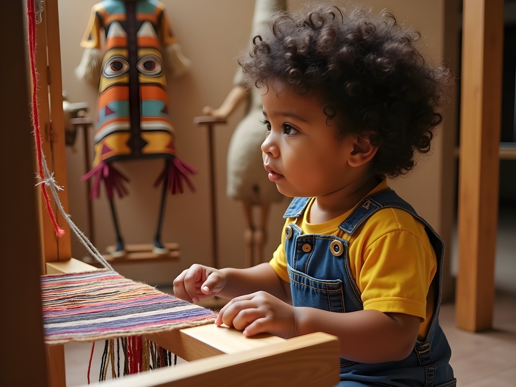 Child learning traditional weaving at Heard Museum in Arizona