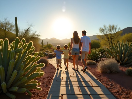 Family exploring cactus garden paths at Desert Botanical Gardens Arizona