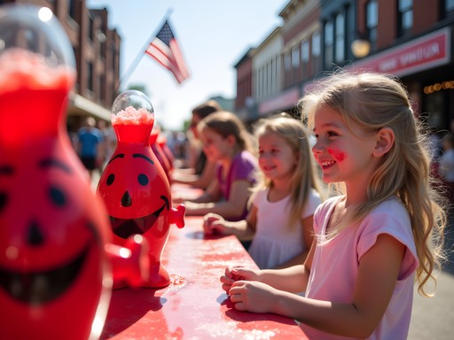Families enjoying Kool-Aid Days festival with colorful activities in downtown Hastings