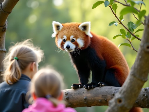Red panda exhibit at Idaho Falls Zoo with children watching attentively