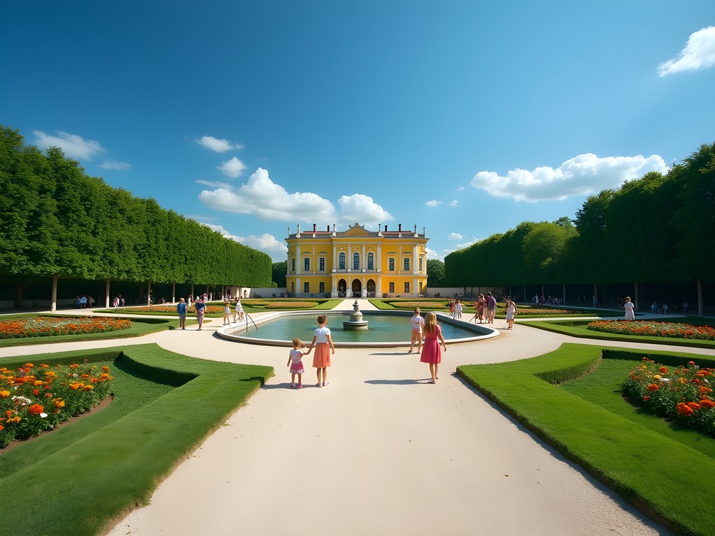 Family enjoying the gardens at Festetics Palace in Keszthely near Lake Balaton