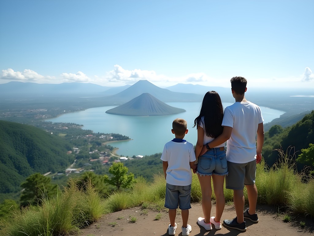 Family enjoying panoramic view of Taal Volcano from Tagaytay viewpoint