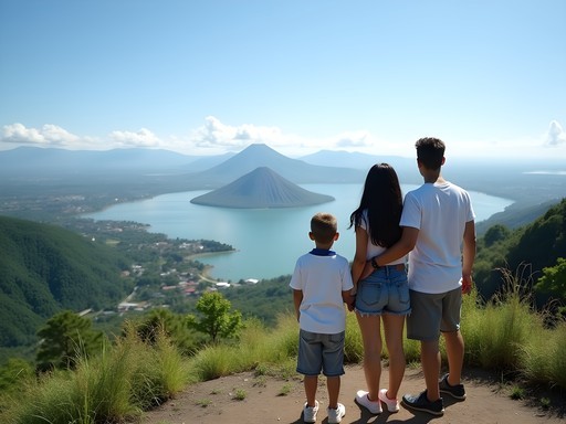 Family enjoying panoramic view of Taal Volcano from Tagaytay viewpoint