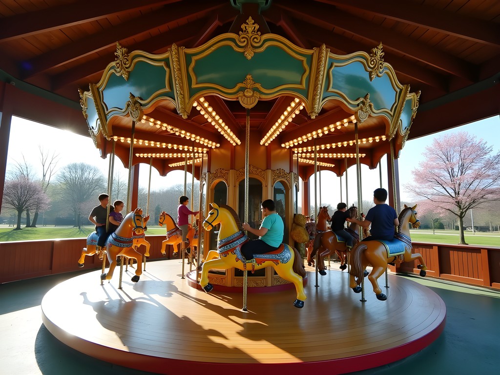 Historic Dentzel Carousel in Highland Park, Meridian Mississippi with hand-carved animals