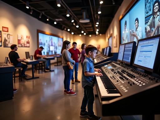 Interactive music recording exhibit at The MAX museum in Meridian Mississippi with families participating