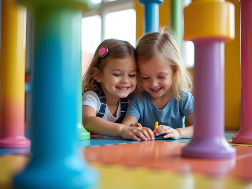 Children playing with colorful air tubes exhibit at DuPage Children's Museum in Naperville