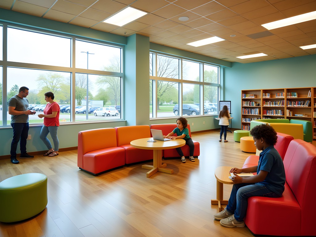 Interactive children's area at Jessamine County Public Library with reading nooks and activity stations