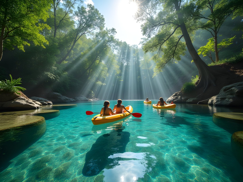 Family kayaking in crystal clear waters at Wekiwa Springs State Park