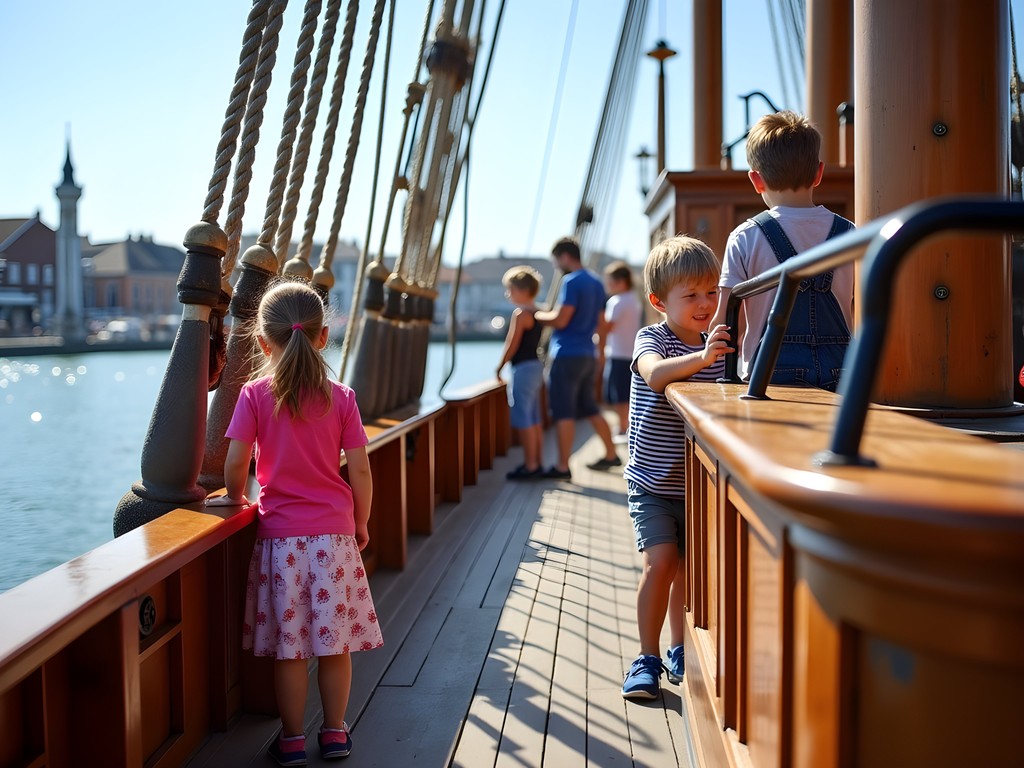 Children exploring the historic Mercator ship museum in Ostend harbor