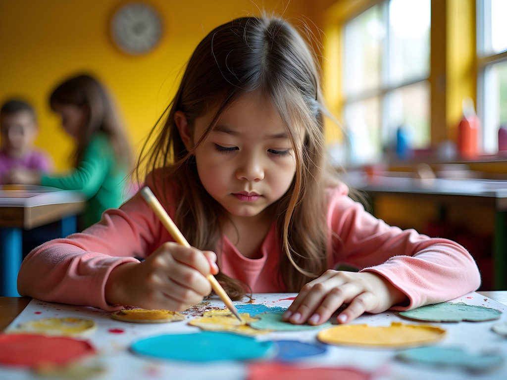 Child engaged in creative art process at Kaleidoscope studio in Overland Park