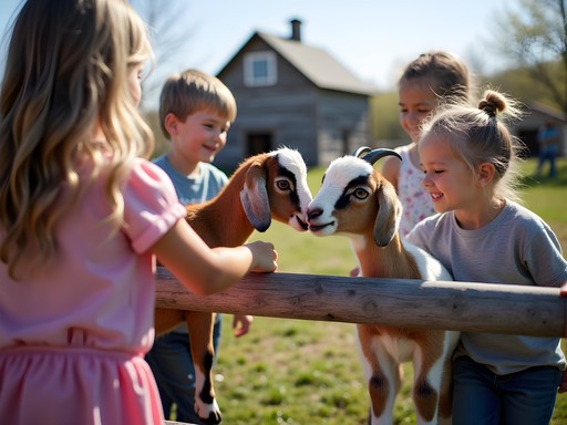 Children feeding baby goats at Deanna Rose Children's Farmstead in Overland Park