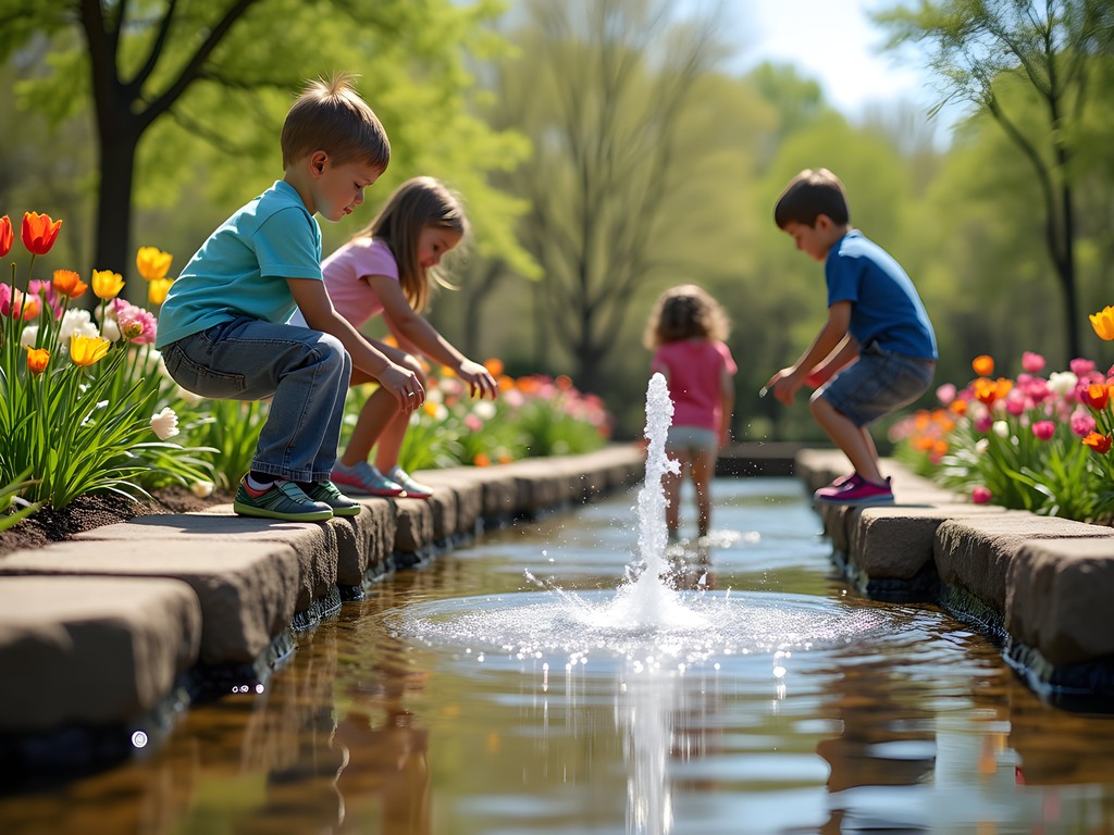 Children exploring the interactive discovery garden at Overland Park Arboretum