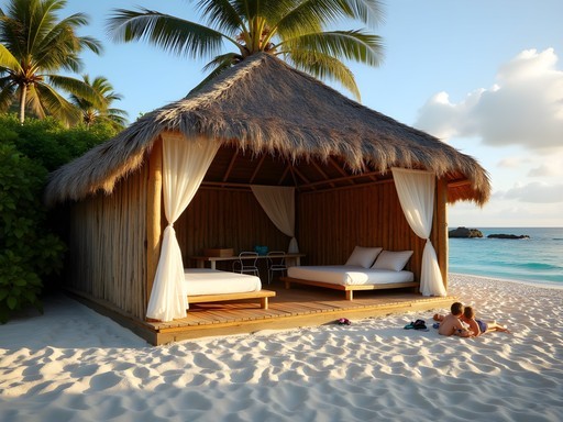 Family staying in traditional beach fale accommodation in Ha'apai Tonga
