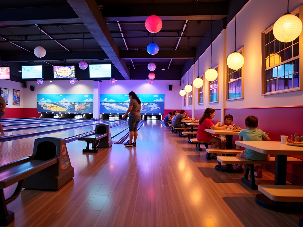 Family enjoying bowling and food at Aiea Bowl in Pearl City