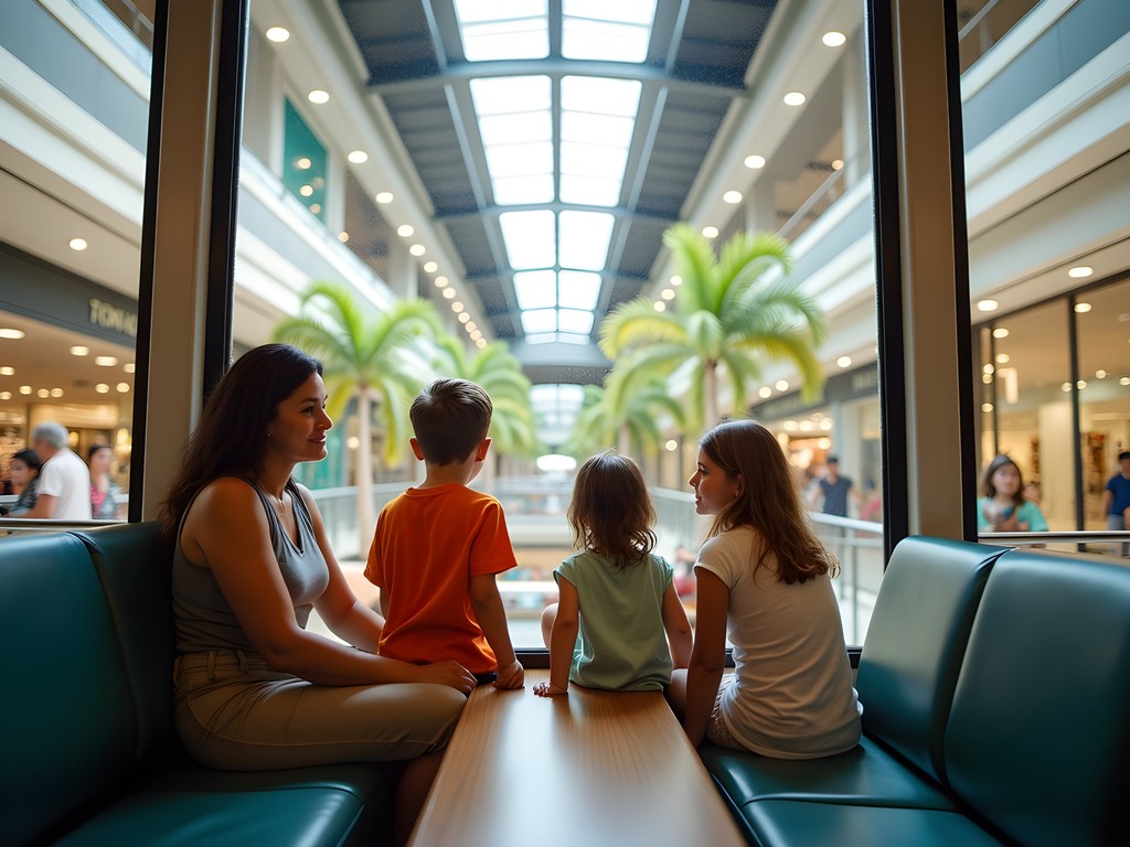 Family riding the monorail at Pearlridge Center mall in Pearl City