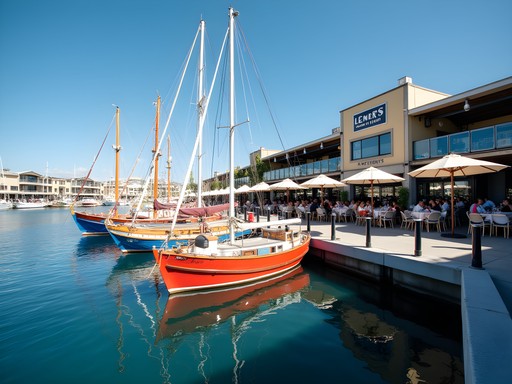 Fremantle Fishing Boat Harbour with restaurants and boats