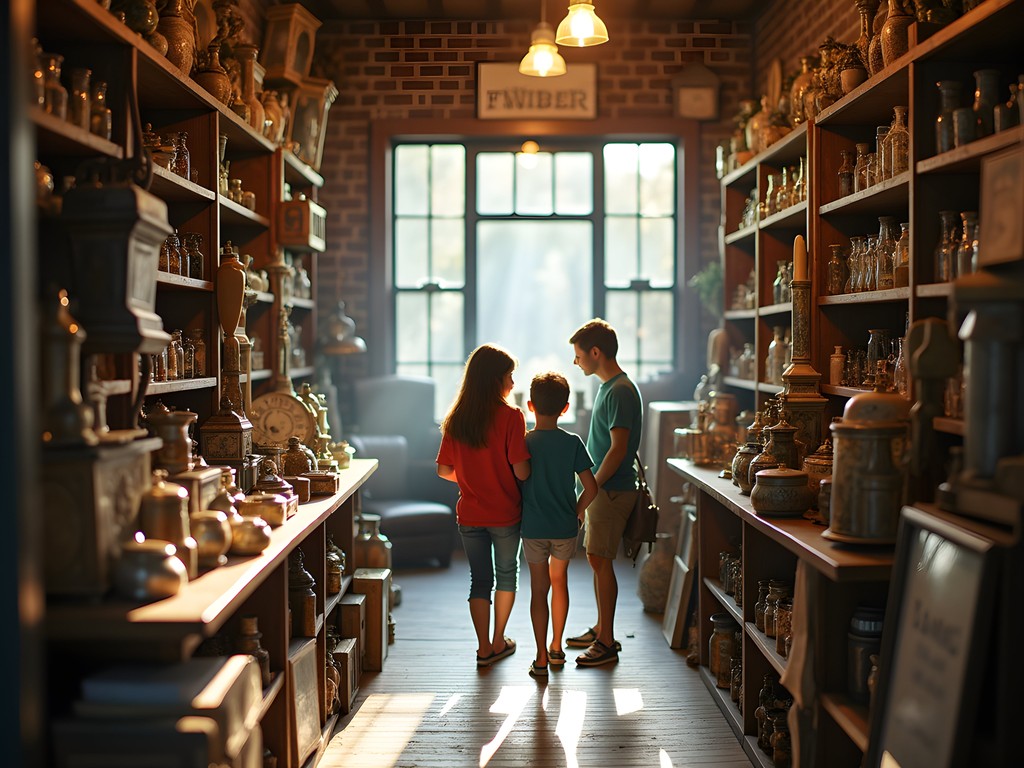 Family exploring vintage treasures at Aunt Margaret's Antique Mall near Pike Creek