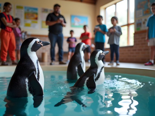 Children observing African penguin rehabilitation at SAMREC in Port Elizabeth