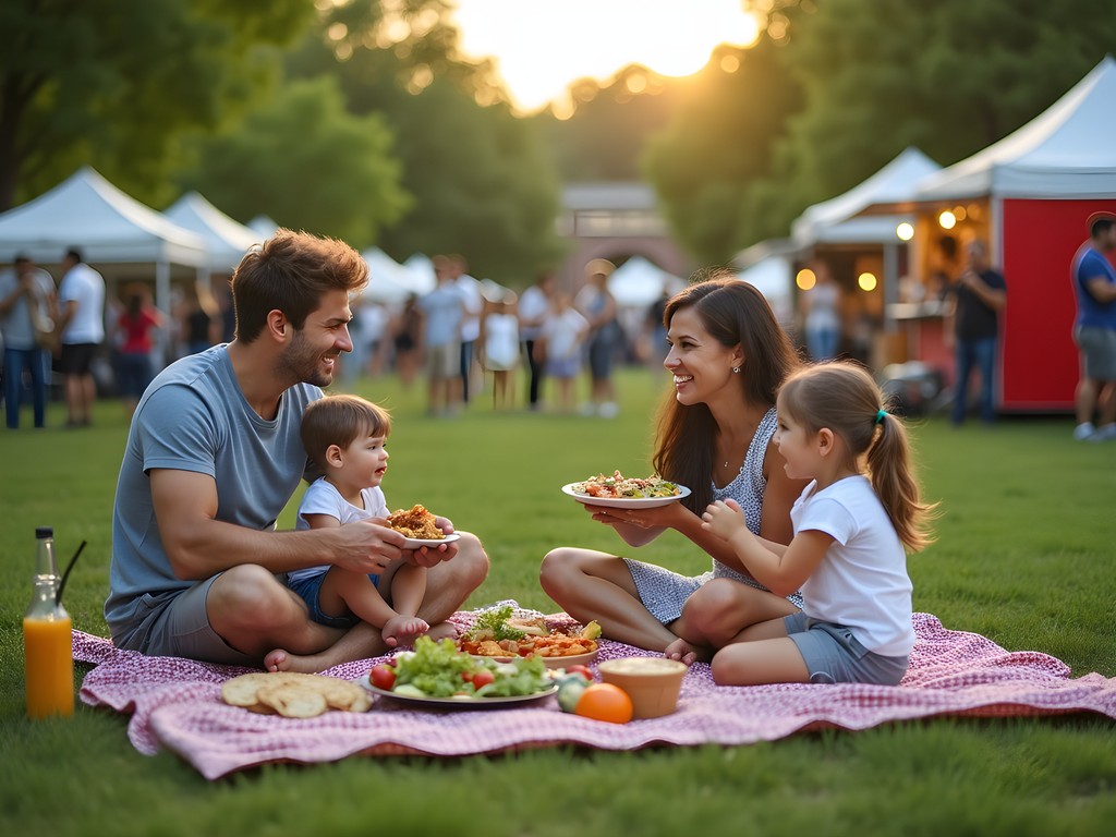 Family enjoying picnic with fresh produce from Rochester Farmers Market