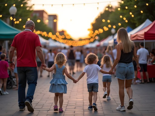 Families enjoying live music performance at Thursdays Downtown summer festival in Rochester, Minnesota