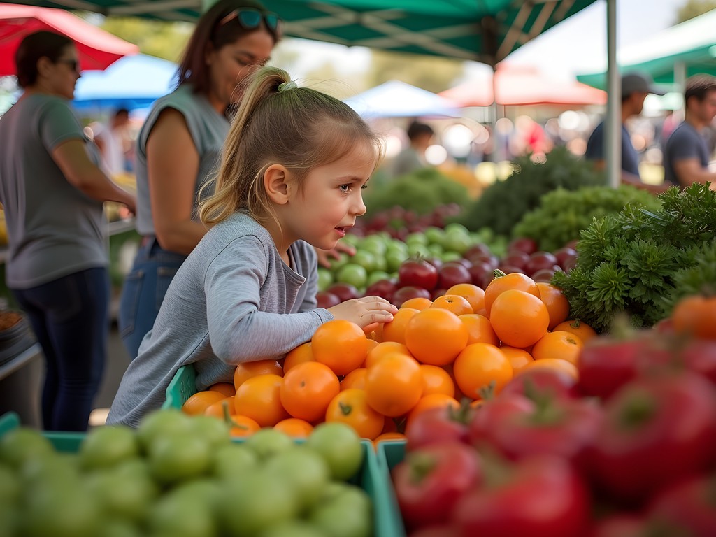 Family selecting fresh produce at Sacramento Central Farmers Market