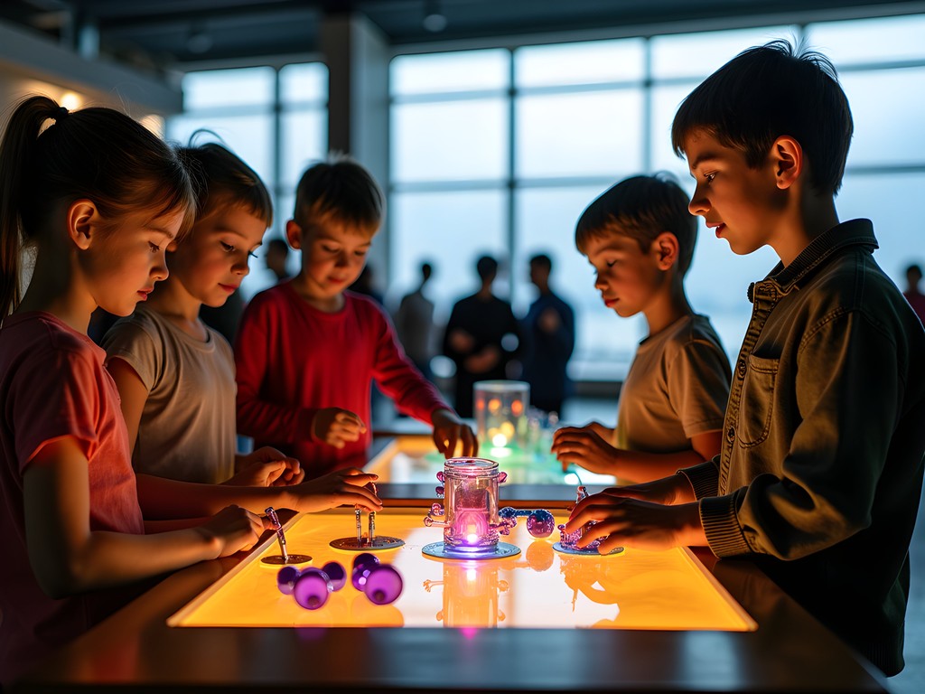 Children experimenting with interactive science exhibits at San Francisco's Exploratorium