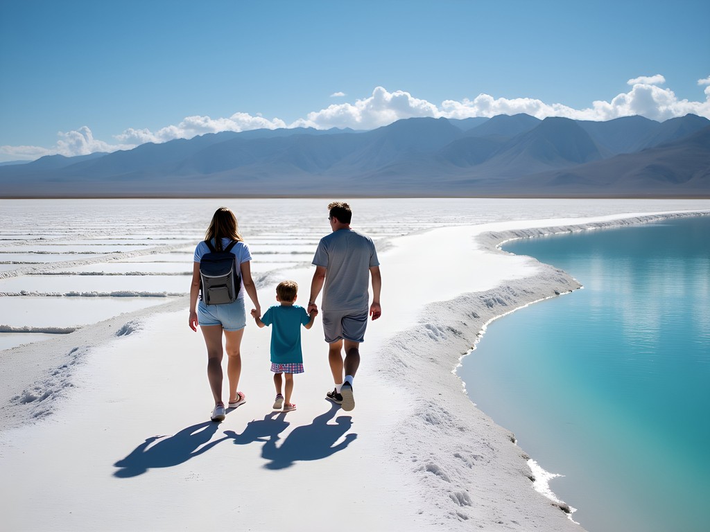 Family enjoying the shoreline of Great Salt Lake near West Valley City