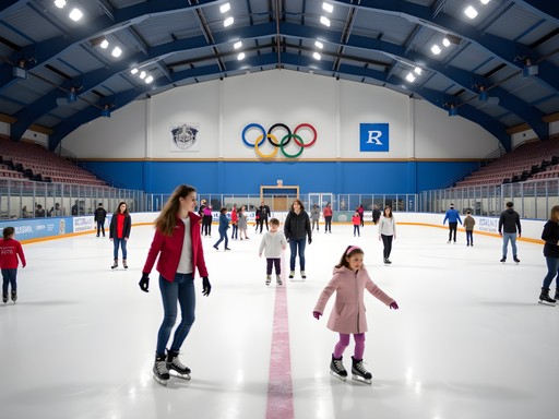 Families ice skating at the Utah Olympic Oval in West Valley City
