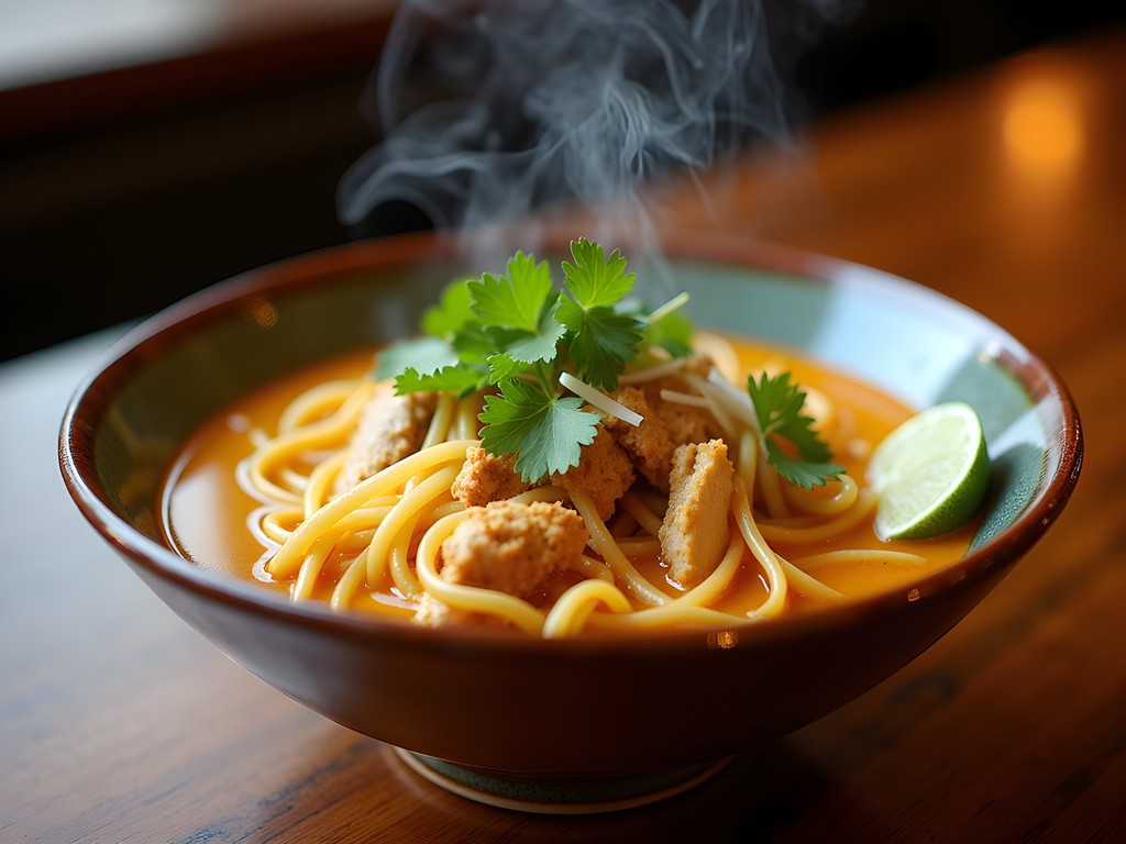 Authentic Northern Thai Khao Soi curry noodle soup from Basil's Thai in Aurora