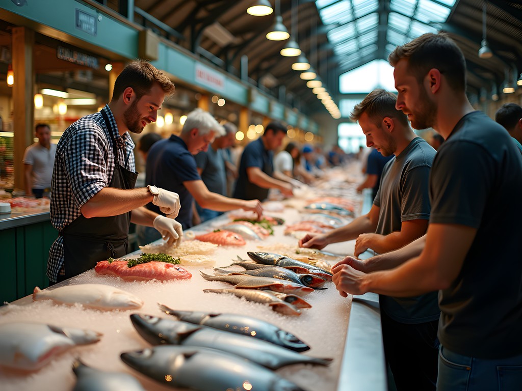 Fresh seafood display at historic Lexington Market in Baltimore