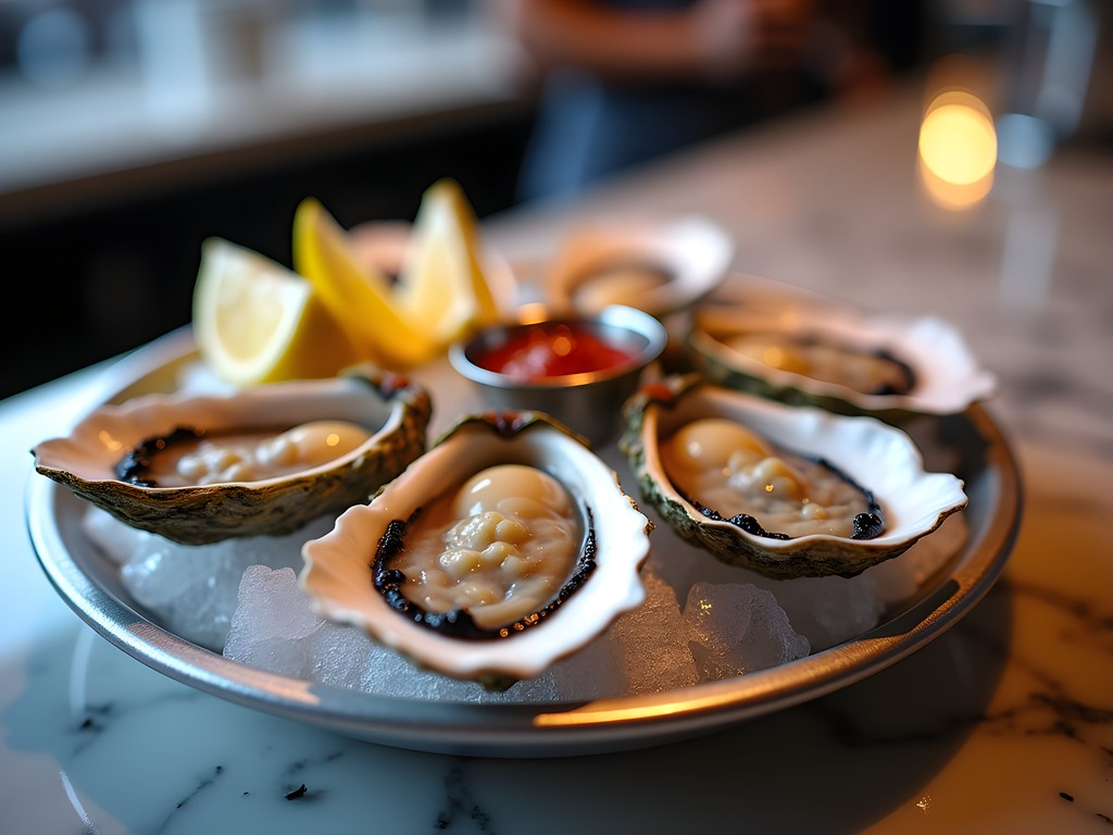 Fresh Chesapeake Bay oysters on ice at a Baltimore oyster bar