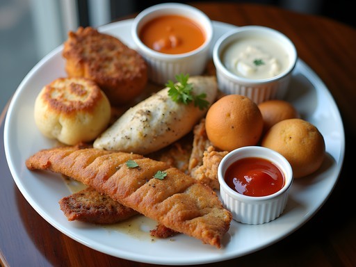 Diverse Baltimore seafood platter featuring rockfish, oysters, and local specialties
