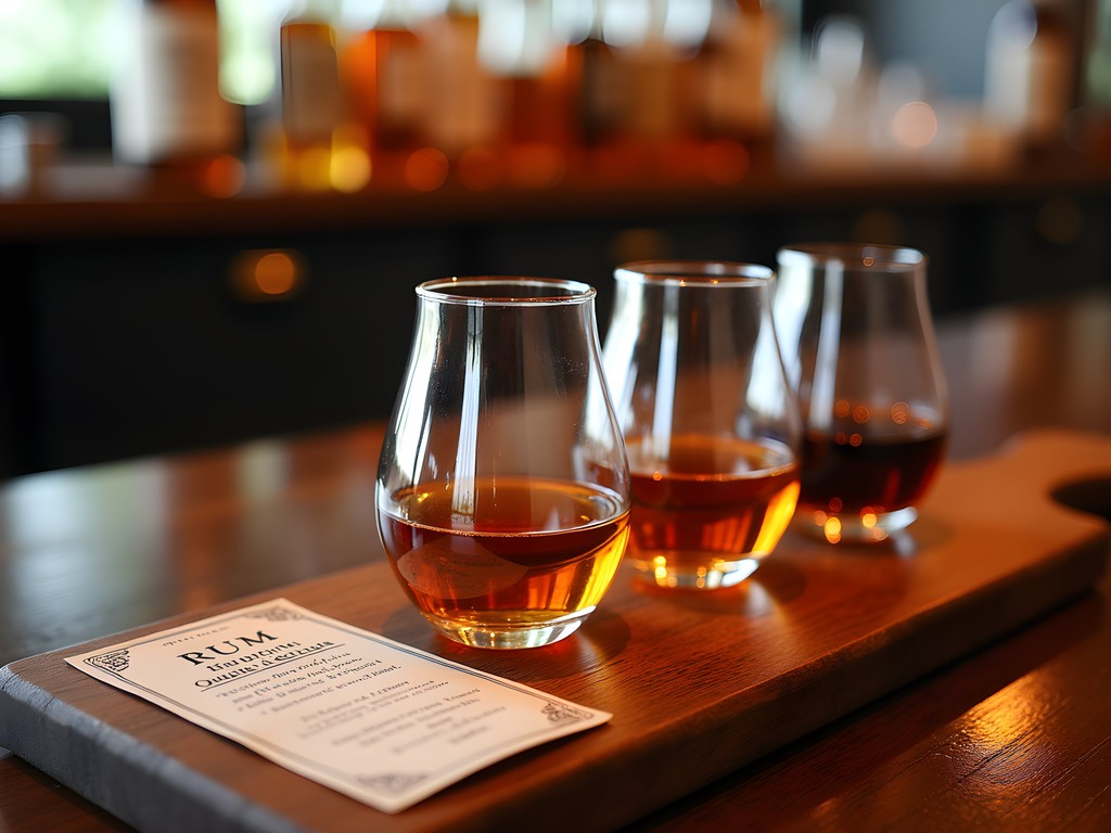 Craft rum tasting flight at La Destilería in Bayamón, Puerto Rico
