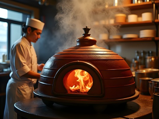 Traditional clay oven for roasting Peking duck in Beijing restaurant kitchen