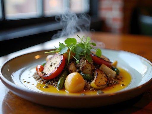 Wood-fired seasonal vegetables and protein at Ovenbird restaurant Birmingham Alabama