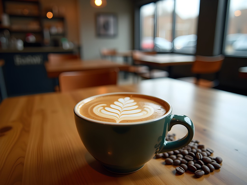 Artisanal latte with detailed foam art at Seeds Coffee Co Birmingham