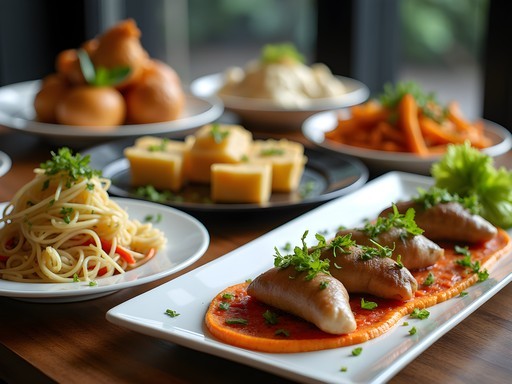 Colorful display of multicultural dishes representing Brisbane's diverse food scene