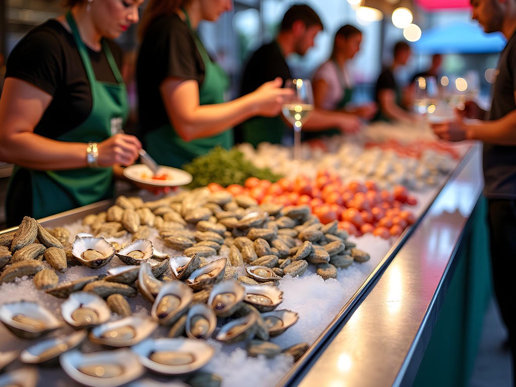 Fresh seafood display at Mer du Nord fish counter in Brussels