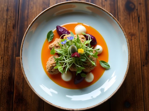 Beautifully plated modern dish at an upscale Buffalo restaurant