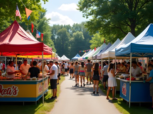 Colorful food stalls at Burnsville Cultural Festival with diverse cuisine offerings