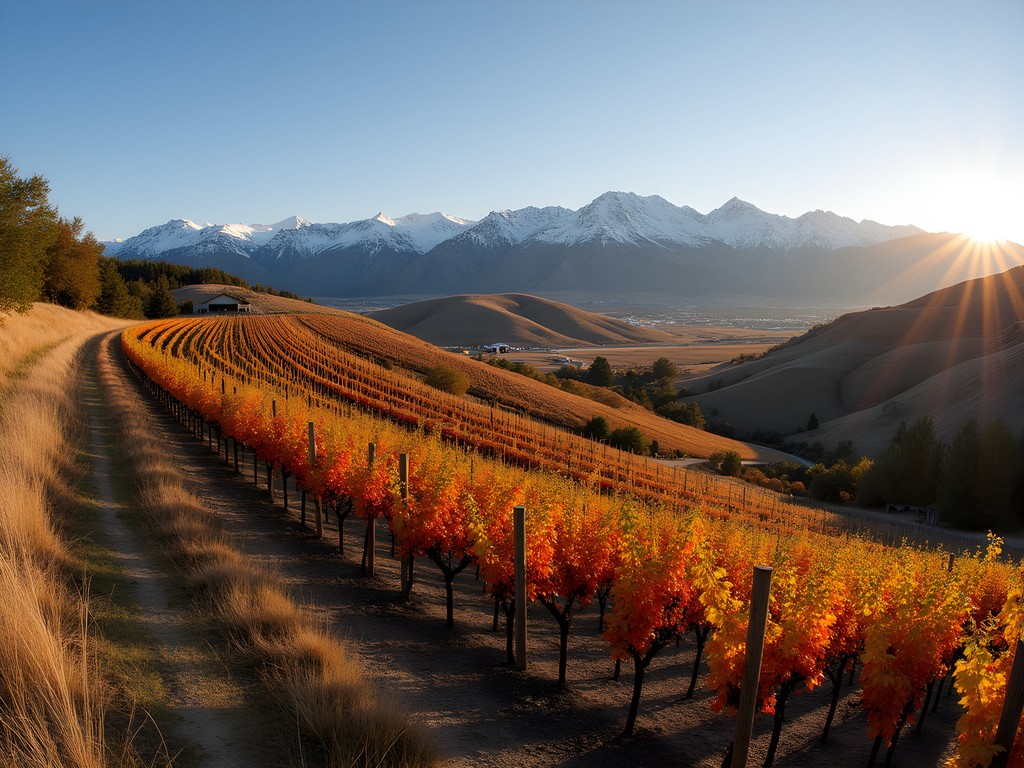 Panoramic view of Sunnyslope vineyards with Owyhee Mountains in background