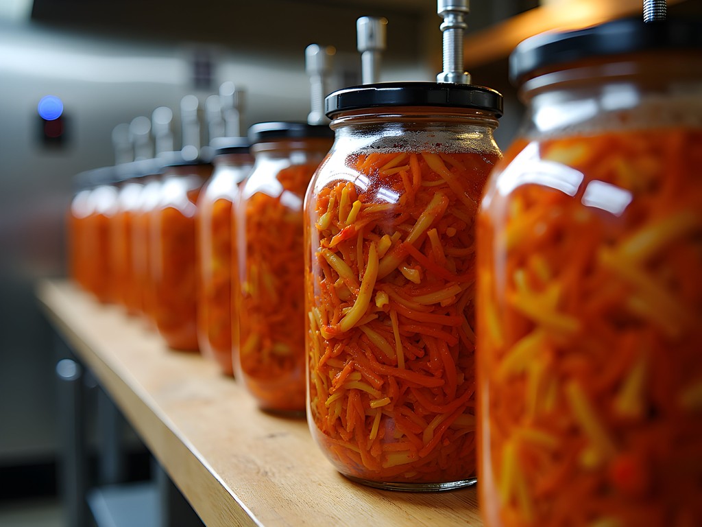 House-made kimchi fermentation process at Dante Boccuzzi restaurant in Canton area