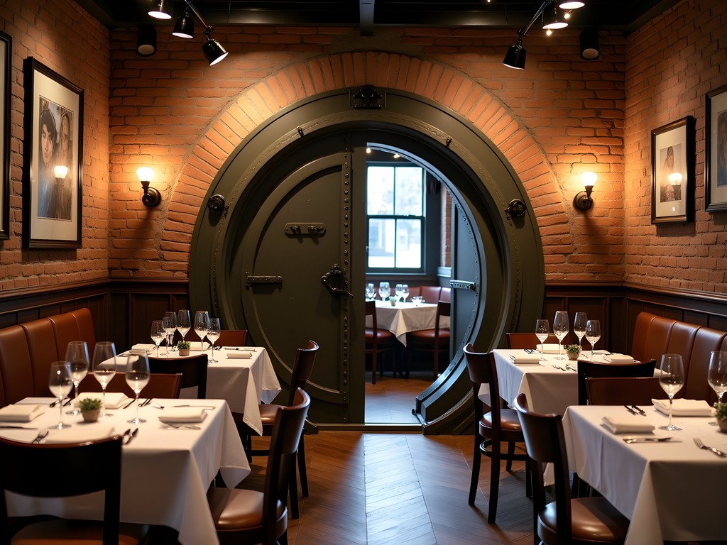 Former bank vault converted into intimate dining space at Lucca Downtown restaurant in Canton