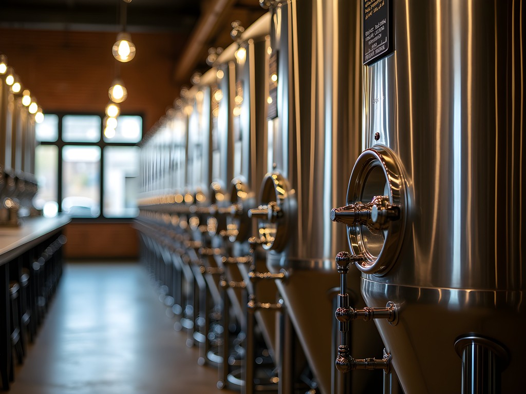 Stainless steel fermentation vessels at Royal Docks Brewing Company in Canton, Ohio